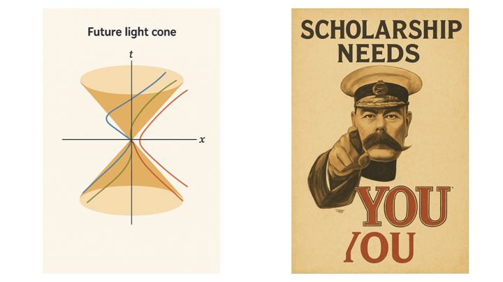 Image of a light cone. Image of a call to action. 